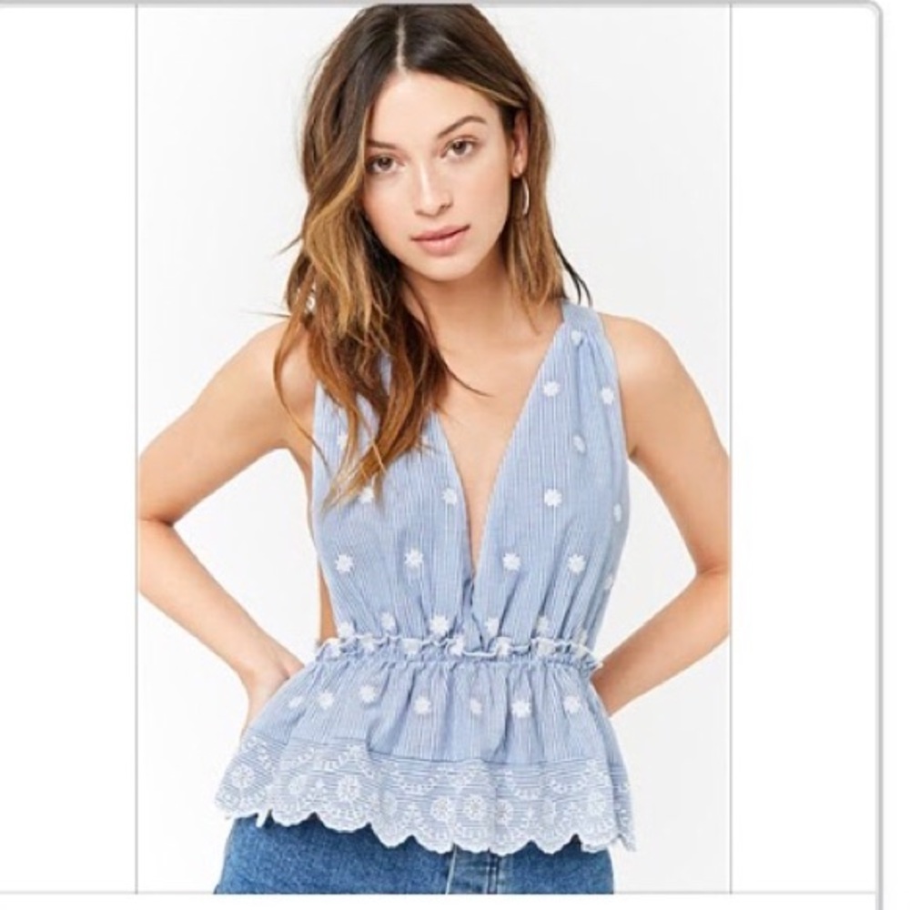 Plunging Pinstriped Top